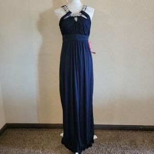 New CITY TRIANGLES Navy Blue Beaded Formal Evening Gown Sz L